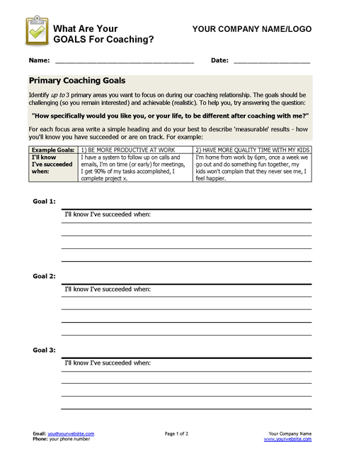 life goals worksheet