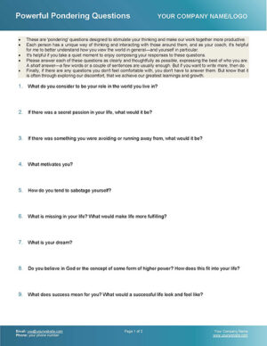 Pondering Questions Life Coaching Tool Page 1