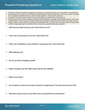 Pondering Questions Life Coaching Tool Page 1