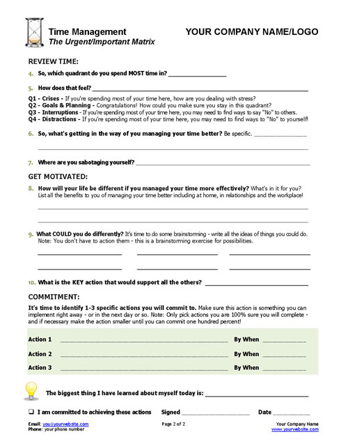Urgent Important Matrix Template and Worksheet | Coaching Tools from ...