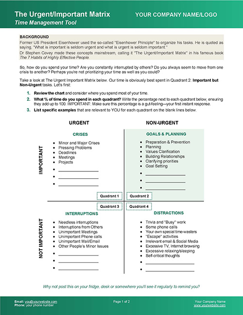 Urgent Important Matrix Template Page 1