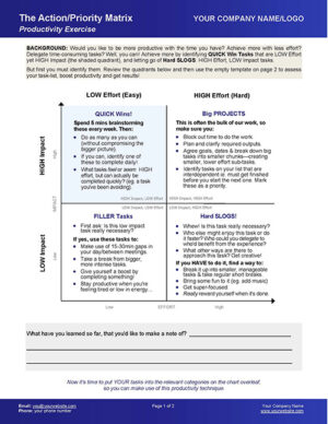 Small Business Coaching Worksheets Action Priority Matrix Page 1