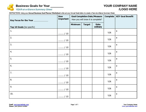 business coaching business goals year at a glance coaching tools
