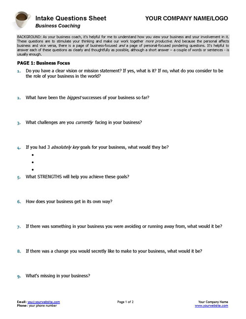 business coaching intake questions sheet coaching tools from the what is an intake form