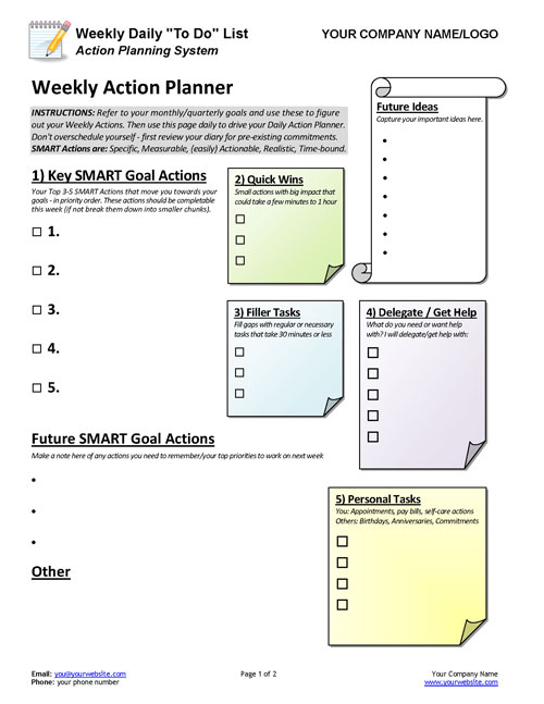 business coaching weekly daily to do list action planner