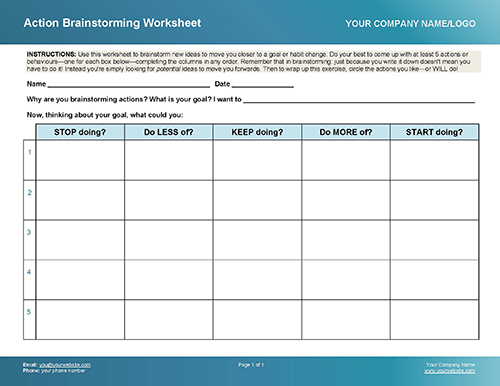 Action Brainstorming Coaching Worksheet Image