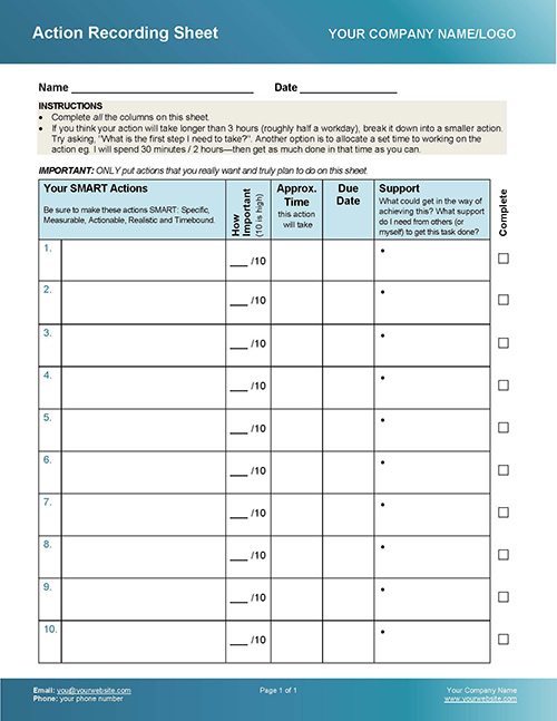 Free Action Recording Coaching Template for Clients & Coaches