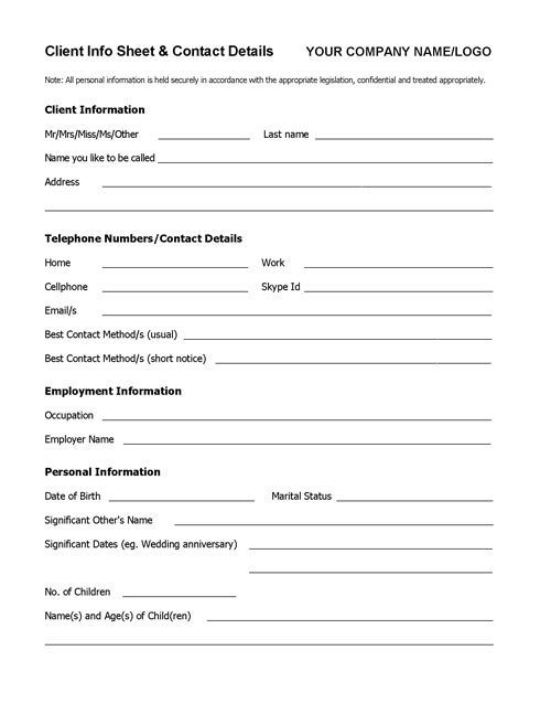 Client Information Coaching Form and Template