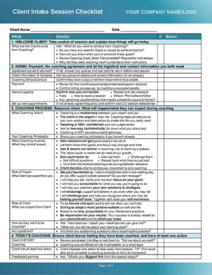 Intake Session TEMPLATE Checklist