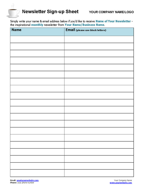 newsletter sign up sheet coaching tools from the coaching tools
