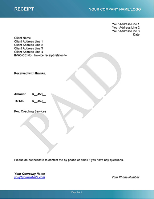 Coaching Receipt Sample Template