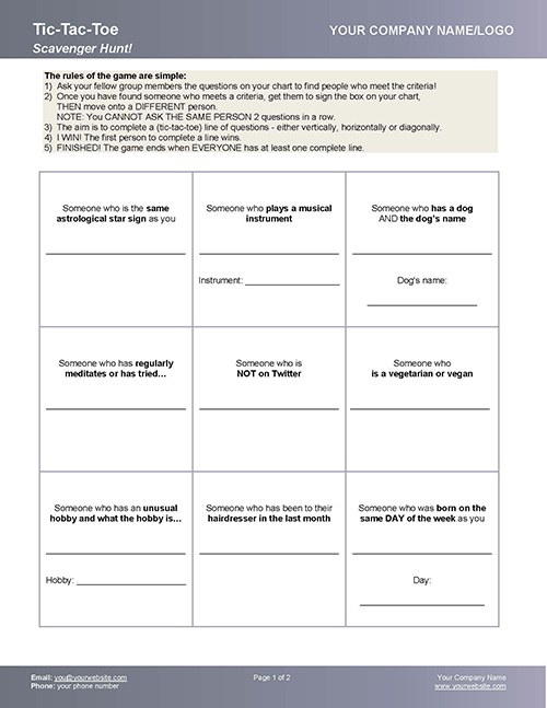 Free Workshop Icebreaker Form Page 1