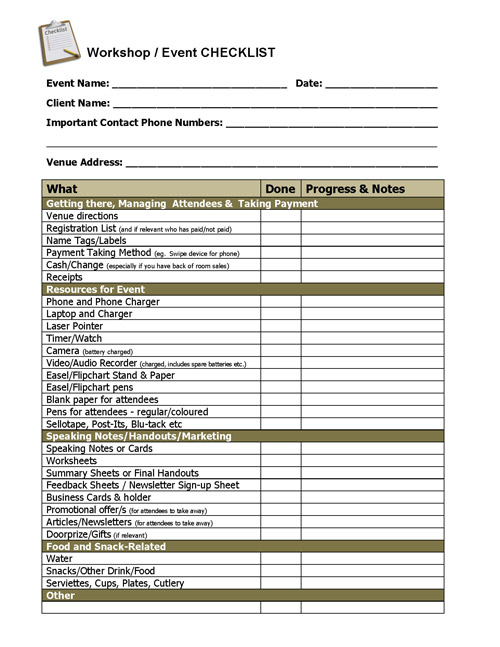 workshop event checklist coaching