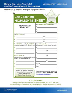 Renew You Love Your Life Coaching Program Template Highlights Worksheet