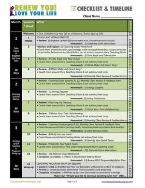 One Page Checklist for Coaching Program