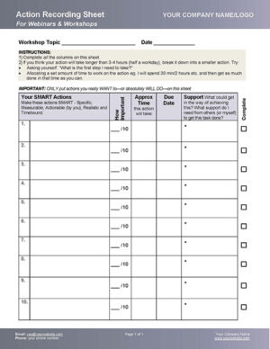 Workshop Action Recording Worksheet & Coaching Form