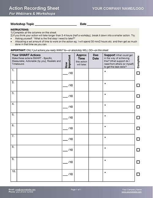 Workshop Action Recording Worksheet & Coaching Form