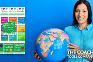 Person holding globe with World Mental Health Day Graphics alongside on blue backgroundMental