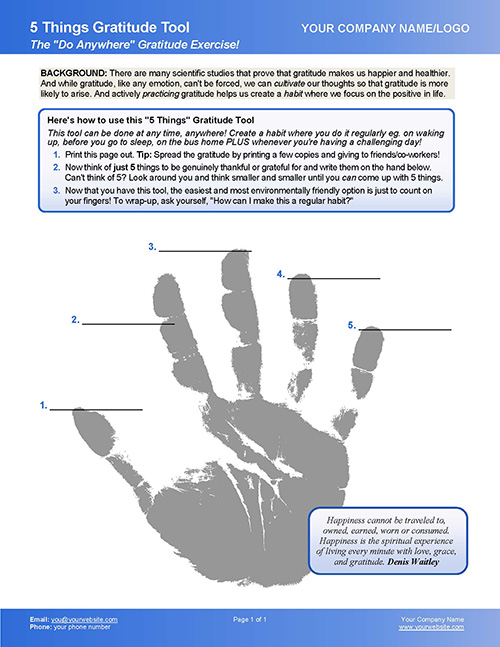 Gratitude Coaching Tool and Coaching Exercise with Hand Image