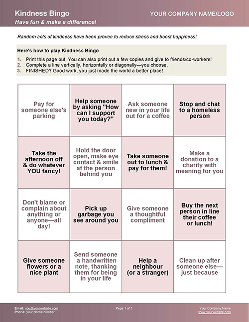 Free Kindness Coaching Tool - Bingo and Funsheet