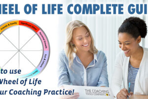 The Wheel of Life Exercise Guide for Coaches with Coach and Client having Coaching Session with Life Wheel