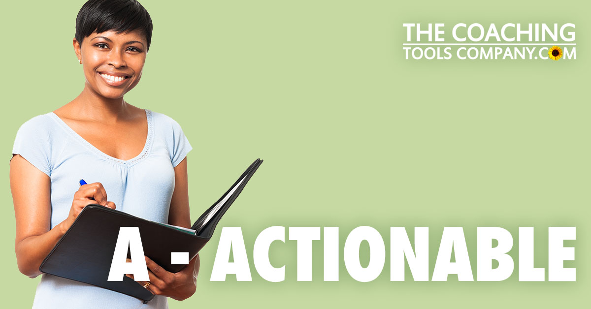 Coach with Folder and Pen setting SMART Goals for A - ACTIONABLE