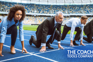 Business People in Race in Stadium for Sports and Personal Coaching