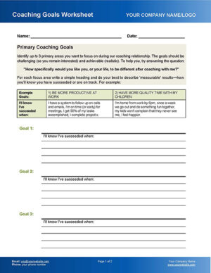 Set Coaching Goals Worksheet Page 1 for Renew You Coaching Program Template