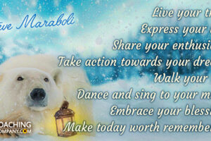 Steve Maraboli Quote with Polar Bear and blue snowy sky