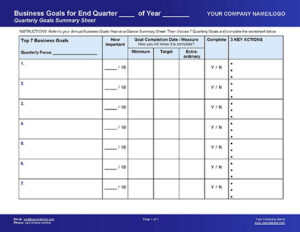 Business Coaching Worksheets Quarterly Goal-Setting Template