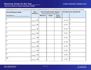 Business Coaching Worksheets Annual Goal-Setting Template