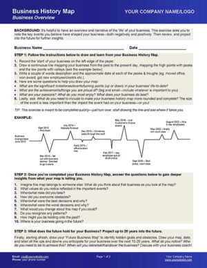 Small Business Coaching Tools Business History Template Page 1