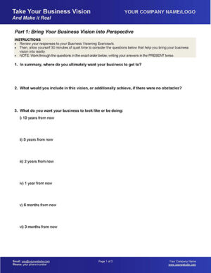 Business Coaching Worksheets Vision into Action Worksheet Page 1