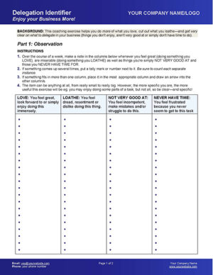 Small Business Coaching Tools Delegation Identifier Worksheet Page 1