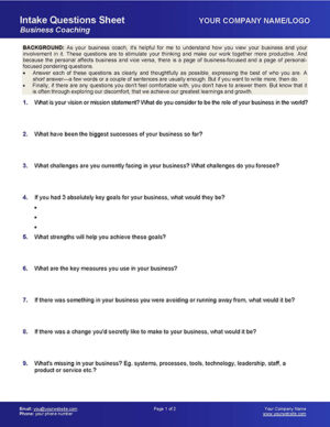 Small Business Coaching Form Intake Questions Page 1