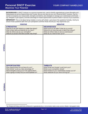 Small Business Coaching Tools Personal SWOT Analysis