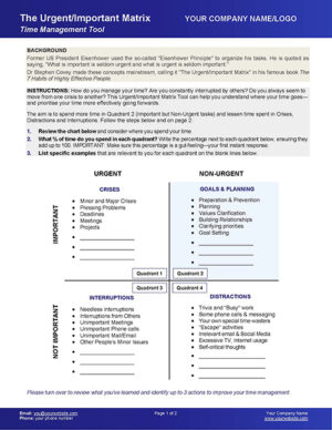 Small Business Coaching Templates Urgent Important Matrix Page 1