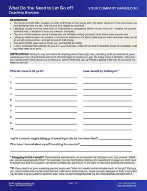 Small Business Coaching Worksheets Letting Go Exercise