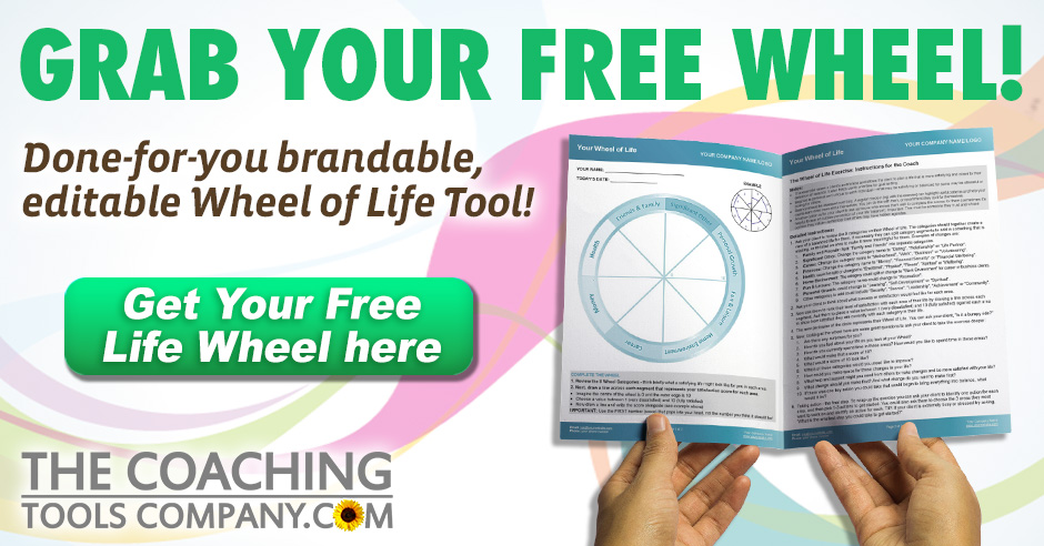 Image of Free Wheel of Life Exercise held by hands with Button on swirly background